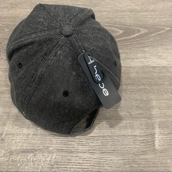 BEBE Sport Rhinestone Logo Baseball Hat/OS/NWT Cap Black Washed Denim Fabric - Picture 3 of 6